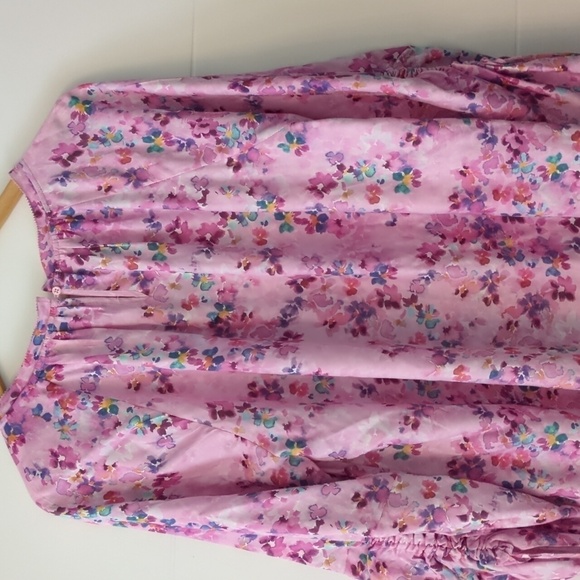 Soft Surroundings floral romantic cottage core Rouched sleeves Blouse pink XL - Picture 6 of 9